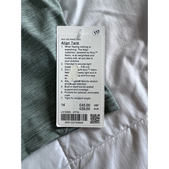 New Lululemon Align Tank Top Cropped Size 14 HTTW Heather Green Bra Built In - Picture 4 of 10